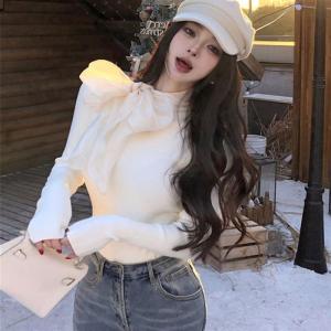 Butterfly Knot Knitted Sweater Womens Autumn Winter Half High Collar Base Layer Shirt Outdoor Wear Christmas Sweater