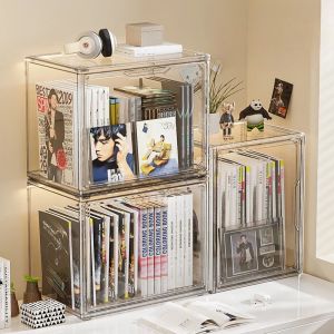 Clear Acrylic Storage Box Stackable Transparent Organizer with Door for CD Book Magazine Cosmetics & Desktop Display