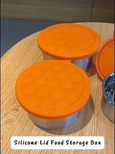 Storix 304 Stainless Steel Orange Silicone Soft Lid Storage Fresh-keeping Box Refrigerator Freezer Sealed Food Box