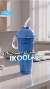 🐬Bình Nước IKOOL 850ml Có Quai Xách Ống Hút Tiện Lợi Nhựa PET PP An Toàn Bền Đẹp tlt🐬