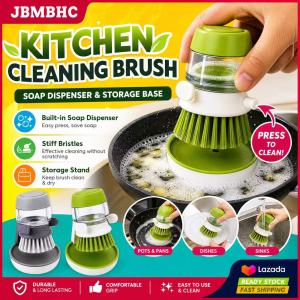 JBMBHC Kitchen Cleaning Brush with Soap Dispenser and Holder Drip Tray Dishwashing Scrub Brush for Pots Pans Plates Non-Stick Safe Household Tool
