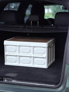 【กันน้ำและกันความชื้น】กล่องพับเก็บของสำหรับตั้งแคมป์กลางแจ้ง กล่องปิคนิค ความจุขนาดใหญ่ 30-56 ลิตร กล่องพับได้พลาสติกหนา ฝาไม้ อเนกประสงค์