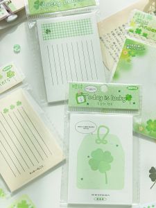 Cute Lucky Day Four Leaf Clover Mixed Material Non-Sticky Notes Book Adorable Stationery Supplies Handmade Paper Small Notebook