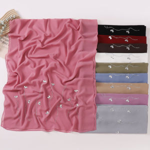 Jifang New Arrival Shiny Rhinestones Plain 75D Bubble Chiffon Long Pashmina Shawl Scarf Muslim Hijabs Shawls Wraps WC52