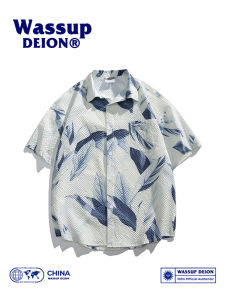 Wassup Deion Retro Chinese Style Casual Loose Mens Shirt Summer Breathable Short Sleeve Flower Pattern Button Decorated Cuban Collar