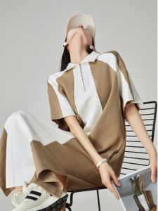 XIAODADEHUA | Contrast Color Polo Collar Dress Casual Loose