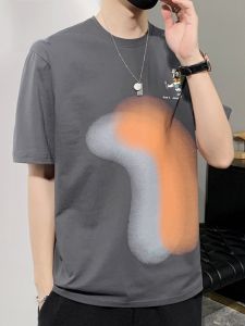 ROMON | Lomond Mens Ice Silk Short Sleeve T-shirt Summer Thin Round Neck Pure Cotton Printed Loose Fashionable Top Urban Style Casual Wear