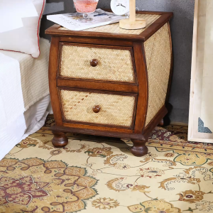 ตู้ข้างเตียงตกแต่งไม้เนื้อแข็งเรียบง่ายทันสมัยตู้เก็บของหัวเตียงขนาดเล็กห้องนอนตู้ลิ้นชักคู่ตู้ข้างเตียงไม้ไผ่สานตู้ข้างเตียงโซฟา