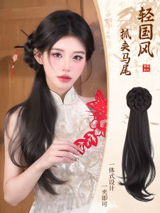 New Chinese Style Hair Tails Wig with Hairpins Traditional Cheongsam New Year Wig Hair Extensions High Temperature Silk