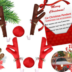 Christmas Sika Deer Antlers Nose Horn Car Vehicle Decoration Reindeer Elk Set Truck Ornaments Xmas Holiday Party Gift