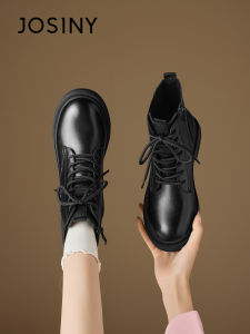 Josiny | English Style Chunky Heel Boots Spring New Round Toe Soft Sole
