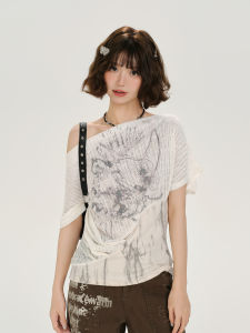 Tagkita | Áo Thun Nữ Thiết Kế Vintage Mỹ Cổ Trụ Dài Tay Ngắn Ôm Sát Mới Hè