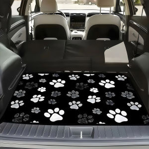 VIKAMA Black and White Dog Paw Print Trunk Mat Stain-Resistant Universal Trunk Protector Car Interior Decorative Mat