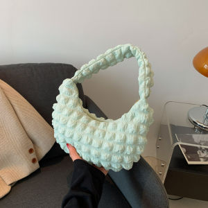 Young Adult K-style Ruched Cute Clouds Diamond Pattern Bag 2023 New Arrival Bubble Bag Work Clothing Large Capacity Shoulder Underarm Bag