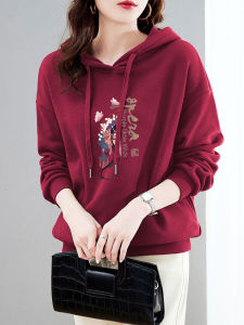 Womens Fleece Lined Oversized Hoodie Thickened Printed Sweatshirt Trendy Streetwear Casual Comfortable Cotton Polyester Blend