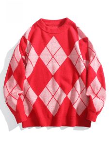 ROMON | Red Round Neck Knitted Sweater For Men Winter Fashion City Style Thickened Long Sleeve Casual Wear Inner Shirt New Year Celebration