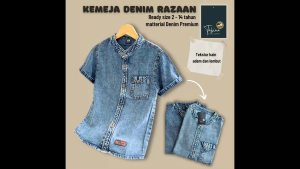 Tabina Kemeja Denim Setelan Denim Lengan Pendek Premium Seri Razaan untuk Anak dan Remaja usia 2 hingga 14 tahun