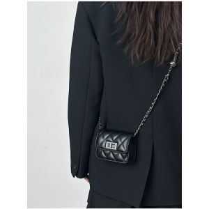 Mini Black Chain Bag Womens Fashionable Compact PU Leather Korean Style Lock Buckle Closure Soft Foldable Casual Crossbody Bag
