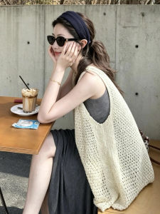 LIRUSHAN | Aesthetic Casual Korean Summer New 2026 Lace Hollow Knit Vest Dress Set