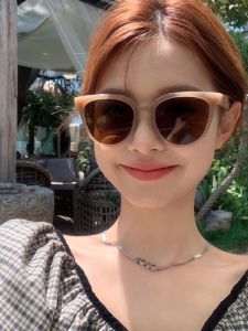 Tapioca Milk Tea Color Sunglasses Womens round Frame Fashionable Sun Glasses UV Protection Comfortable for All Face Types