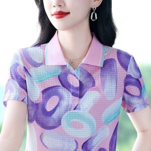 เสื้อยืดคอโปโลคอกลมแขนสั้นคุณภาพสูงสำหรับผู้หญิงในช่วงฤดูร้อนปี 2025 แฟชั่นสไตล์ฮ่องกงสปอร์ต เสื้อผ้าทำงานสไตล์เกาหลี