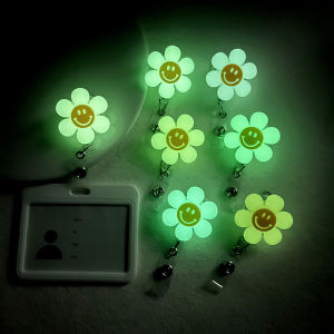 Happy face flowers with luminous effect Retractable Badge Holder Reel Exhibition Enfermera Student Boy Name Card Girl Use Chest