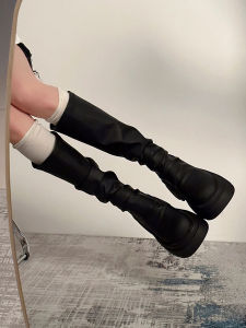 เข่าสูง สีดำ รองเท้าอัศวินสําหรับฟิกเกอร์ตัวเล็ก ทันสมัย ถุงเท้ายาวเกินเข่า รองเท้าบูทยาวส้นหยาบรองเท้าบูททรงสลิมบริสุทธิ์