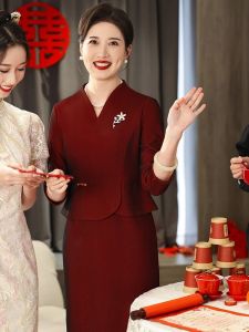 Elegant Mid-Length Cheongsam Wedding Dress for Mothers Large Size Available Suitable for Wedding Occasions Polyester Fiber