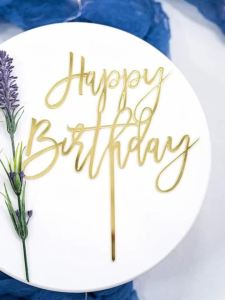 3PCS Happy Golden Birthday Cake Topper - Gold Glitter Pick for Celebrating Anniversary Theme Party Cake Decorations Supplies