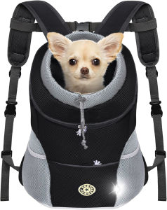 Pet Backpack Carrier for Small Dogs & Cats - Front-Folded Travel Backpack with Ventilation Mesh & Harness-Like Zipper Lock