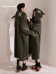 Couple Long Hooded Thickened Coral Fleece Robe