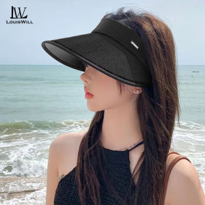 LouisWill sun hats for women Women Sun Cap Sun Visor Hat Foldable Empty Top Hat Casual Knitted Sun Hats Portable Beach Cap Large Brim Cap Sun Protection Cap UV Protection Straw Hats With Windproof Rope for Outdoor Travel hats for women uv caps for women