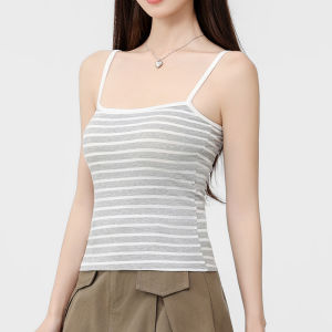 เสื้อชั้นในสายเดี่ยวลายทางสีดำและสีขาวแบบอเนกประสงค์สำหรับผู้หญิง แขนกุด ผ้าฝ้ายเนื้อนุ่ม สวมใส่สบาย สำหรับฤดูร้อน