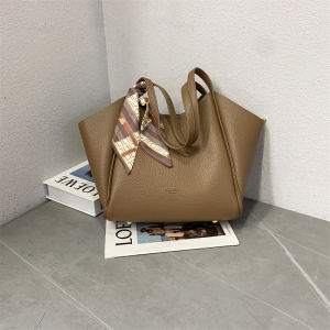2025 New Fashion Litchi Pattern Soft Leather Tote Bag Commuter Versatile Large Capacity Bucket Bag Casual Handheld Single Shoulder