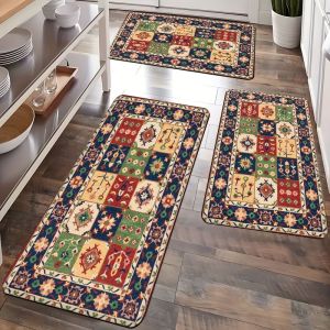 Vintage Persian Kitchen Area Rug Bohemian Patchwork Floral Non Slip Entryway Runner Home Decor Washable Floor Mat