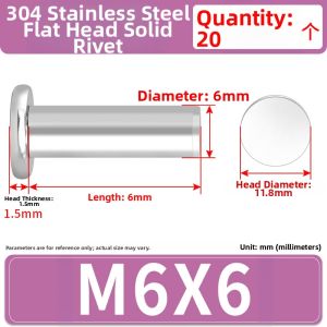 JINJUNTAI | Flat Head Solid Stainless Steel Rivets