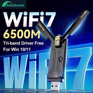 KEBIDU | BE6500 Wifi 7 USB Adapter 6500Mbps Tri-Band 2.4G/5G/6G USB3.0 Adaptador Wireless Network Card Wifi Receiver Dongle for PC Laptop