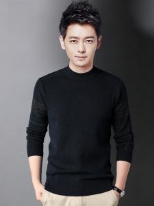 ROMON | Lormen Mens Knitted Sweater Slim Fit Thickened Warm Round Neck Casual Black Winter Fashion City Style Long Sleeve Polyester Blend