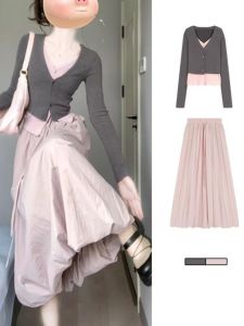 Spring Autumn Anti-Aging Fashionable Slimming Meat Covering Womens Two-Piece Set Polyester Material 18-25 Years Old