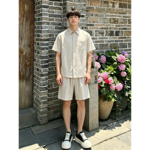 OUMULONG | Summer Thin Hemp Ice Silk Mens Set