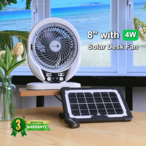 POWERPH 8 Inch Rechargeable Solar Electric Fan with 4W Solar Panel Dual LED Lights And USB Charging Port