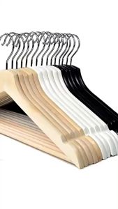 camellia.86 ไม้แขวนเสื้อ ไม้แท้ แบบมีก้าน (12ชิ้น) ไม้แขวนเสื้อ 44.5cm. แบบไม่เคลือบเงา