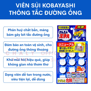 Viên sủi thông tắc đường ống Kobayashi Nhật 12 viên