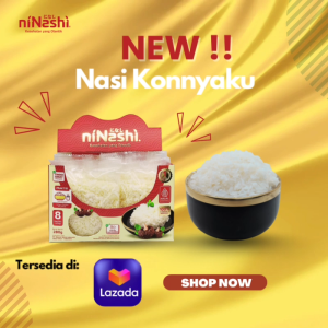 niNashi Nasi Konyaku Perpaduan Beras Porang & Konnyaku Box 8 Sachet Tinggi Serat Praktis Halal Indonesia Low GI 280g