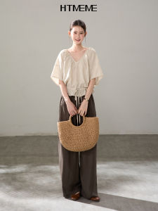 HTMEME | Tie-sleeve Tencel Linen Shirt for Women