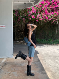 Pusumede High Waist Straight Leg Raw Hem Denim Shorts Women Summer Loose Wide Leg Five Shorts Mid-Length Jeans