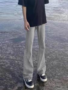 American Style Retro Smoke Grey Mens Jeans Straight Leg Bell Bottoms High Street Slimming Cleanfit Casual Wear Denim Pants