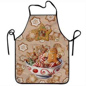 1-Piece [Christmas Gingerbread] Holiday Theme Apron Sturdy & Durable Kitchen Baking Cover-Up