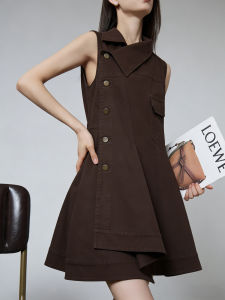 Irregular Collar Sleeveless Stylish Commuter Denim Dress