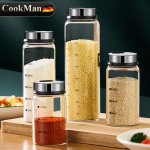 Glass Seasoning Bottle Seasoning Bottle Quantitative Control Salt Bottle For Home Barbecue Dusting Powder Cooking Bottle Kitchen Gourmet Powder Moisture-Proof Seasoning Jar